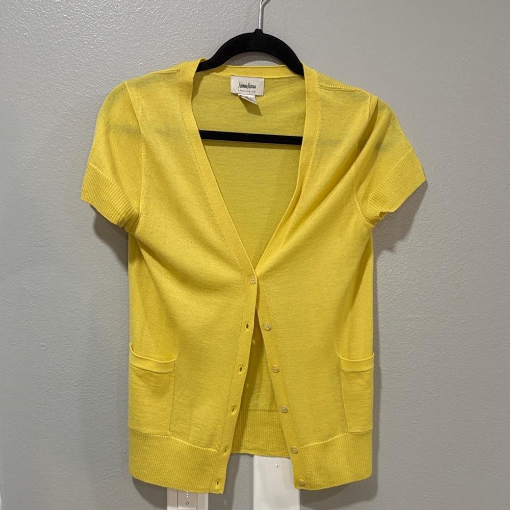Neiman Marcus Exclusive Yellow Cashmere Short Sleeve Cardigan
